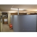 Blue Fabric Panel Office Cubicle Dividers, Dark Wood Trim